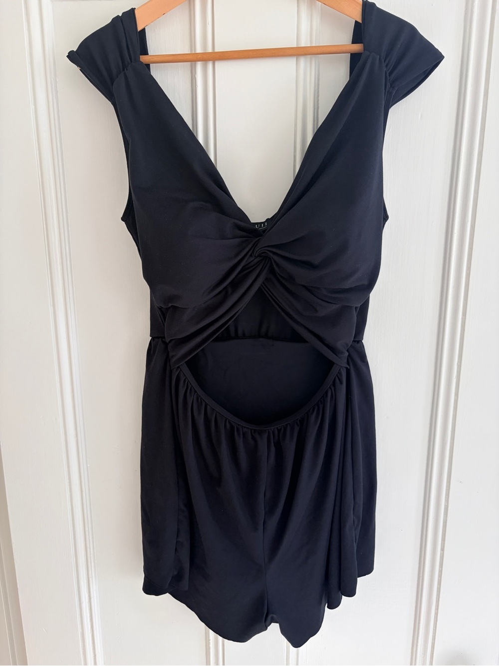 Eloquii Black Twist-Front Cutout swimRomper